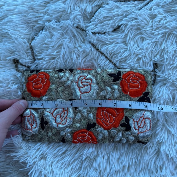Vintage Art Apparel & Accessories Gold Orange White Floral Clutch Crossbody Bag - Picture 7 of 8